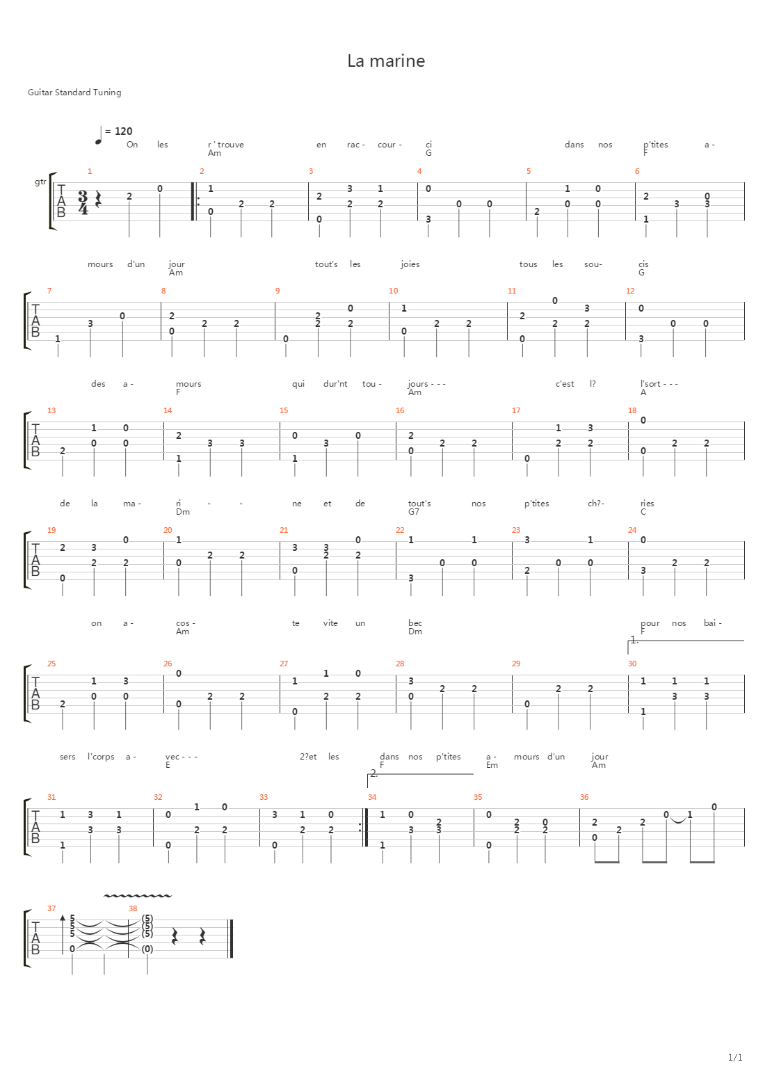 La Marine吉他谱