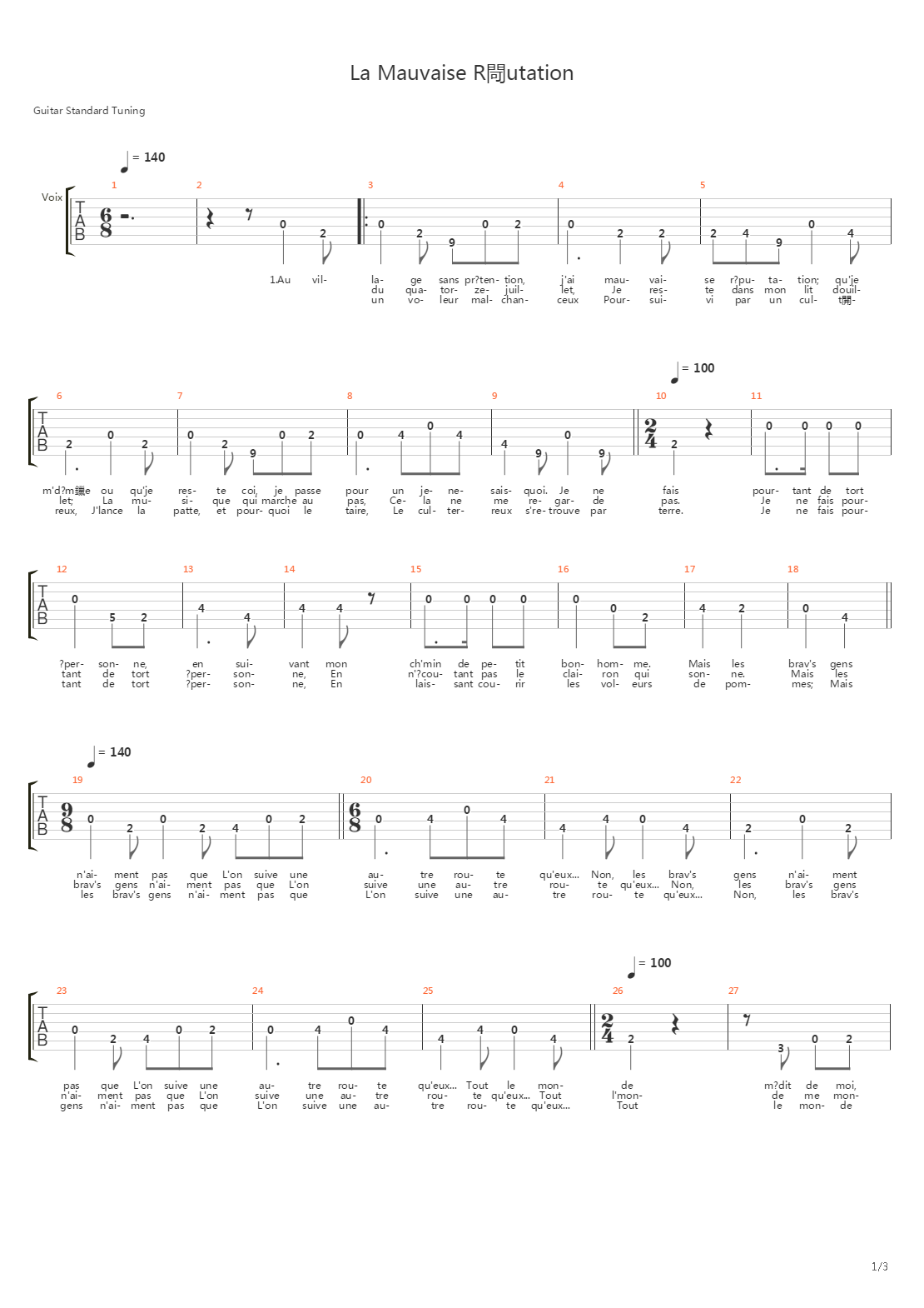 La Mauvaise Rputation吉他谱