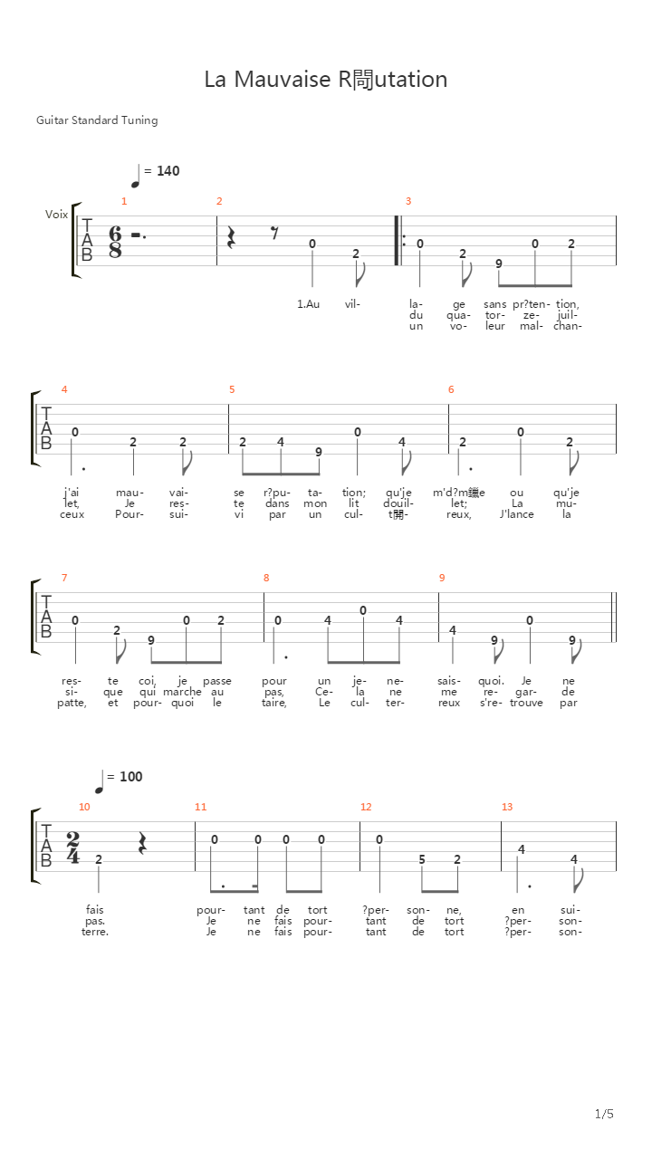 La Mauvaise Rputation吉他谱