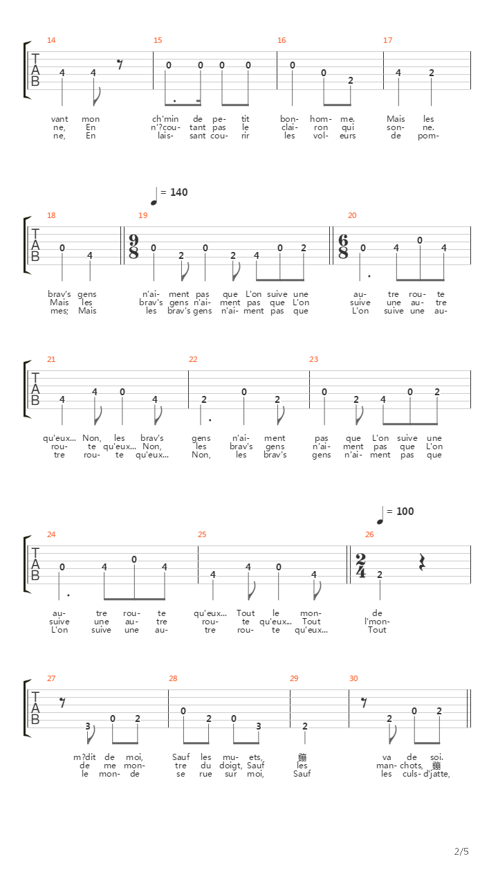 La Mauvaise Rputation吉他谱