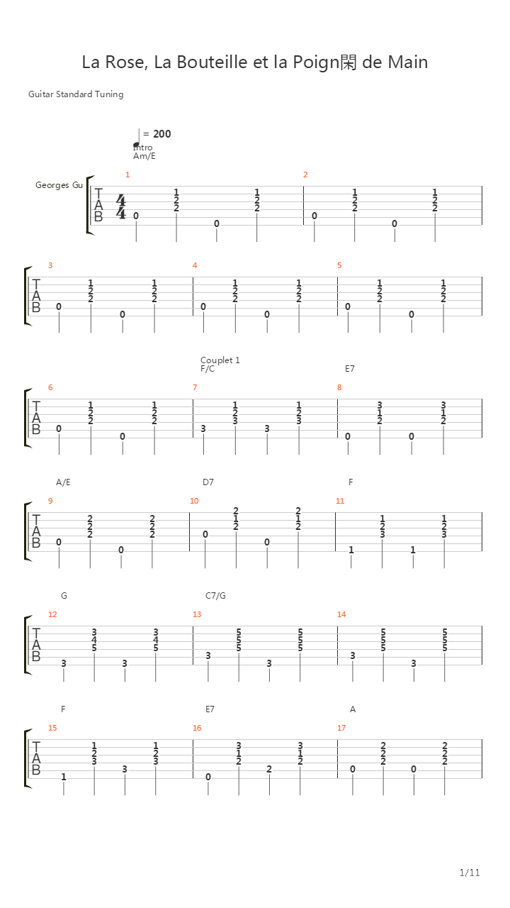 La Rose La Bouteille Et La Poigne De Main吉他谱