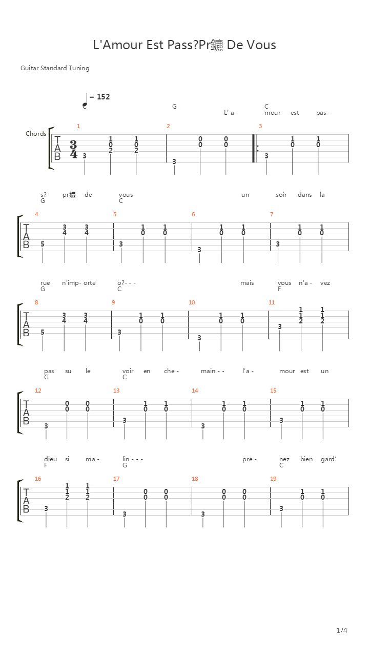 Lamour Est Pass Prs De Vous吉他谱