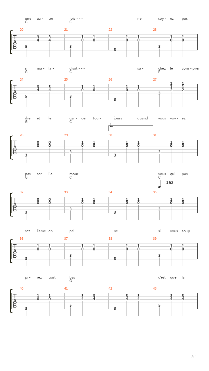 Lamour Est Pass Prs De Vous吉他谱