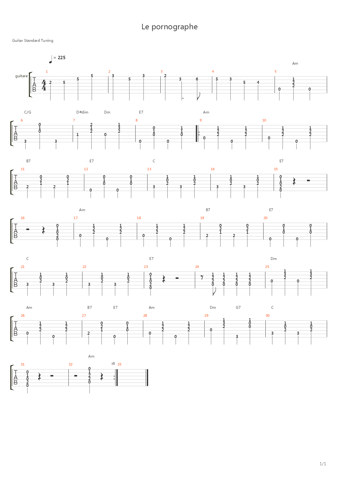 Le Pornographe吉他谱