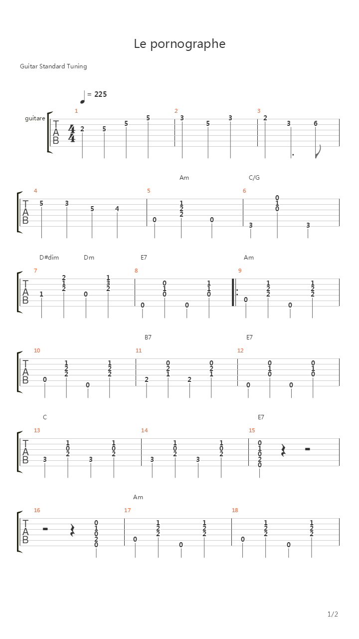 Le Pornographe吉他谱