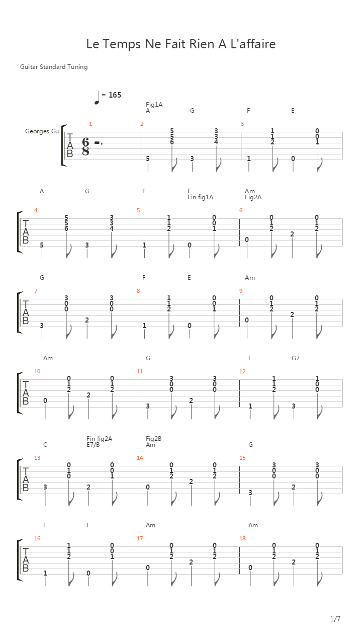 Le Temps Ne Fait Rien Laffaire吉他谱