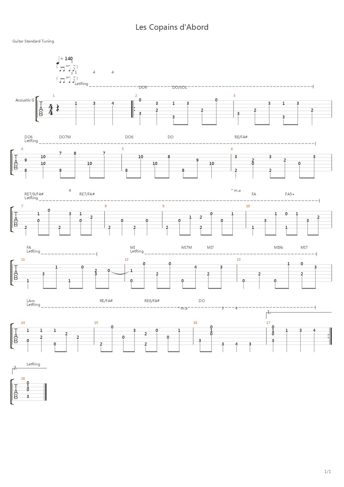 Les Copains Dabord吉他谱