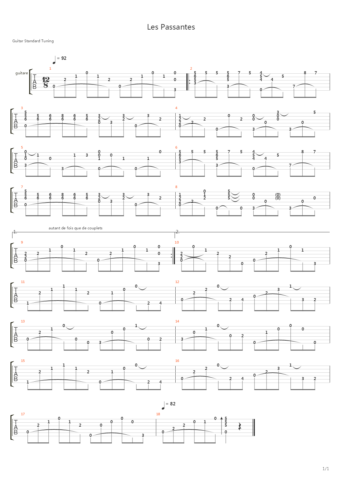 Les Passantes吉他谱
