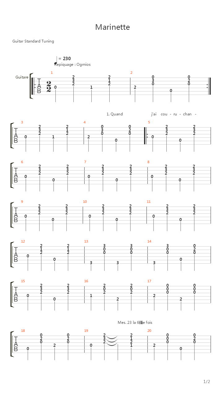 Marinette吉他谱