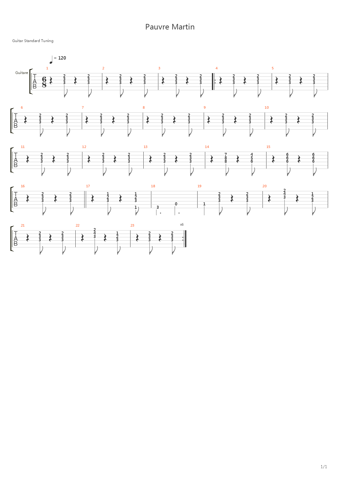 Pauvre Martin吉他谱