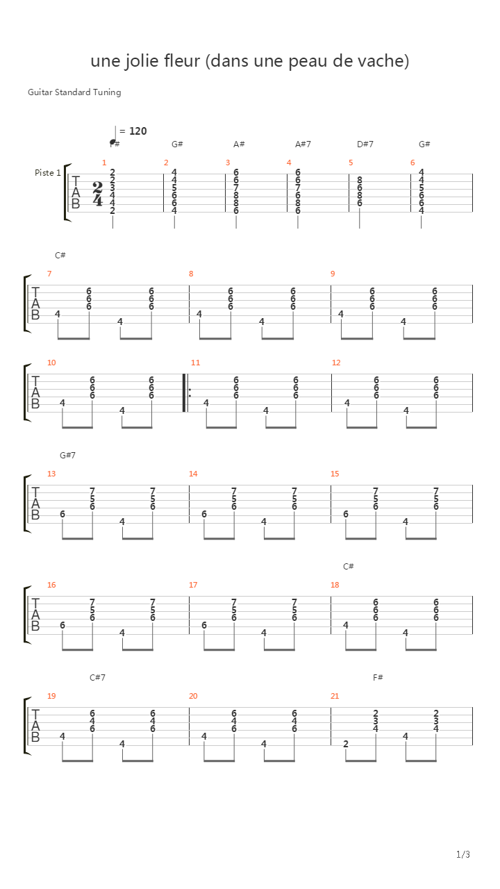 Une Jolie Fleur吉他谱