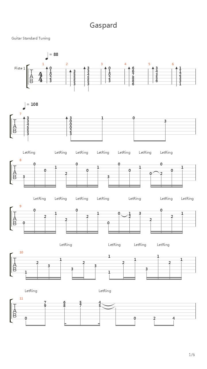Gaspard吉他谱