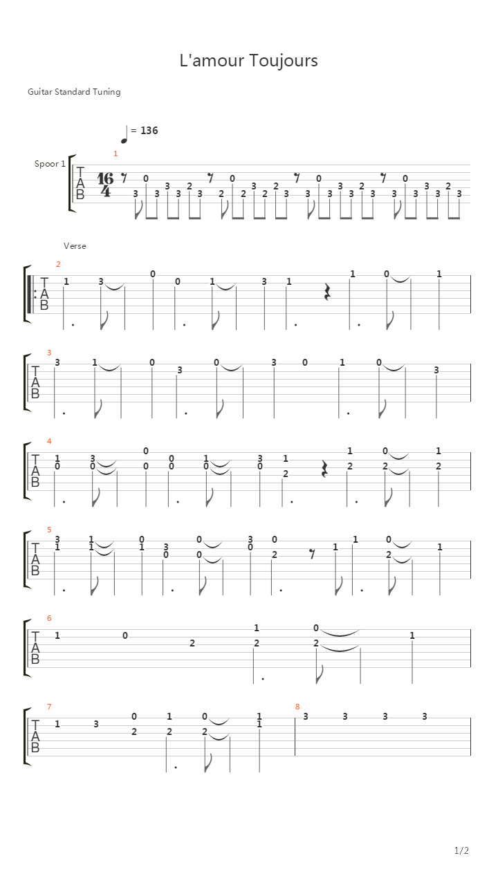 Lamour Toujours吉他谱