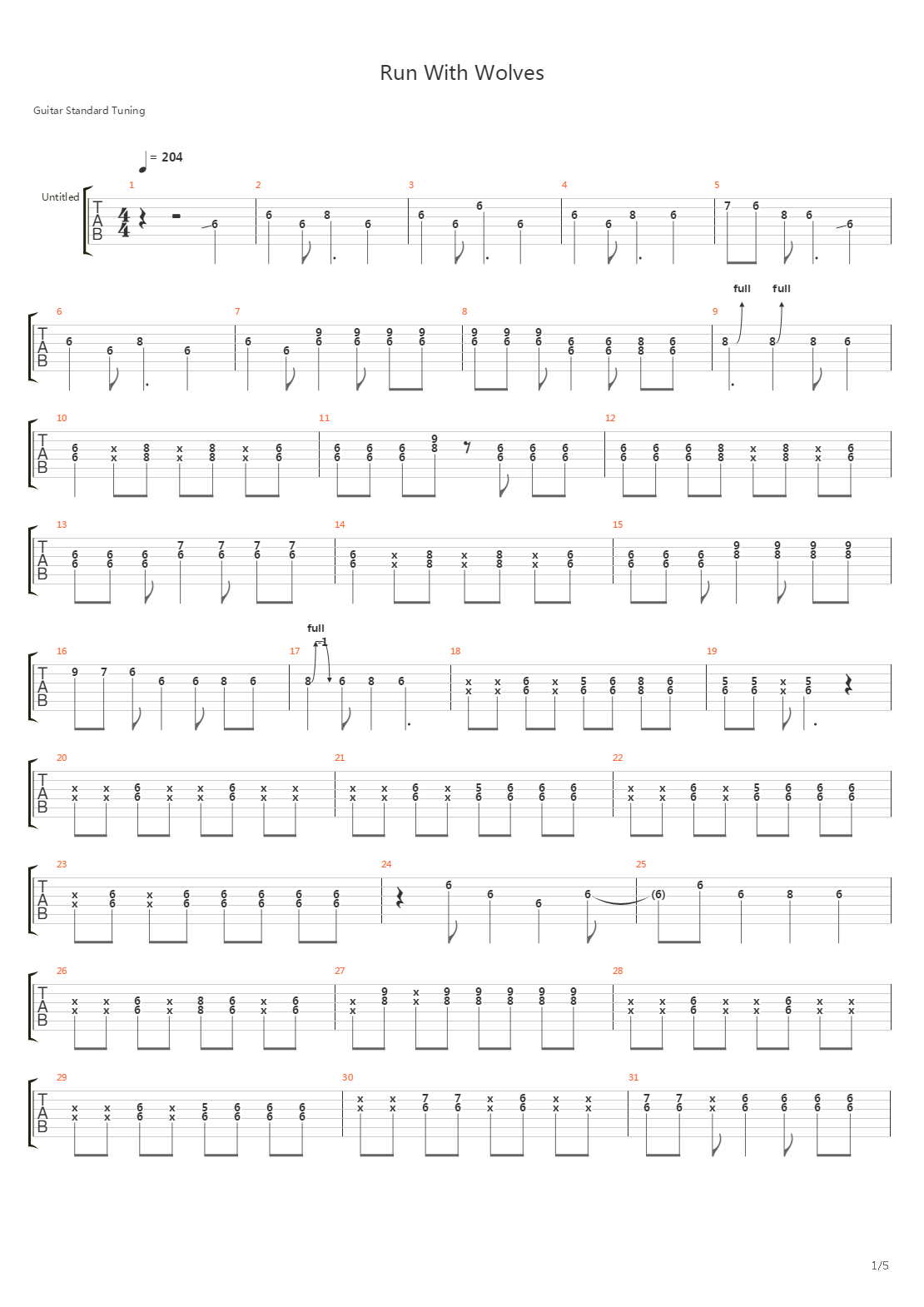 Run With Wolves吉他谱