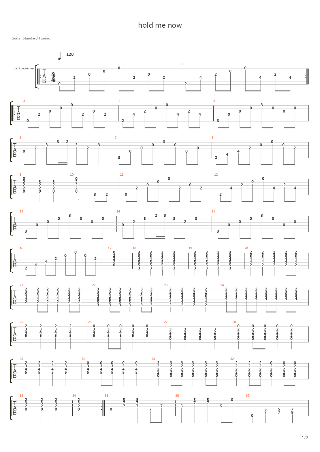 Hold Me Now吉他谱