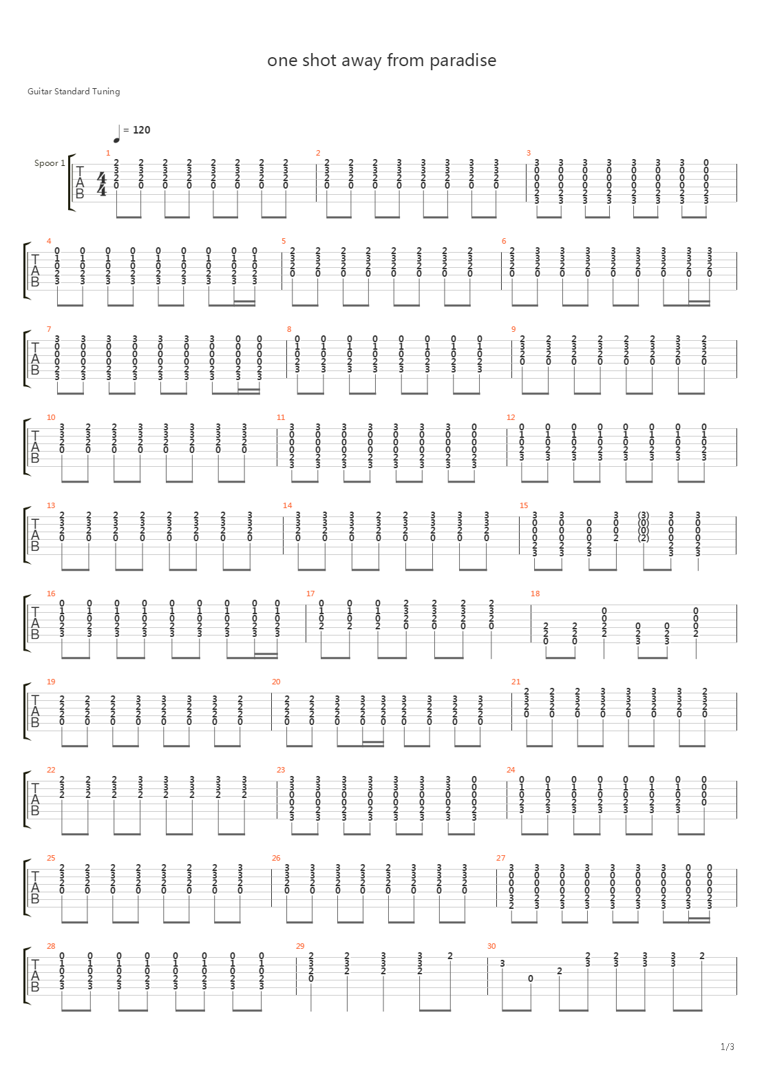 One Shot Away From Paradise吉他谱