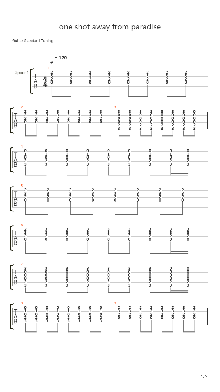 One Shot Away From Paradise吉他谱