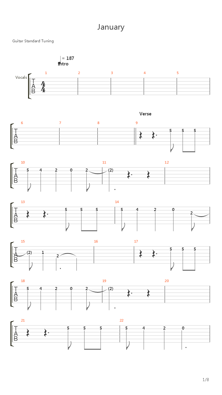 January吉他谱