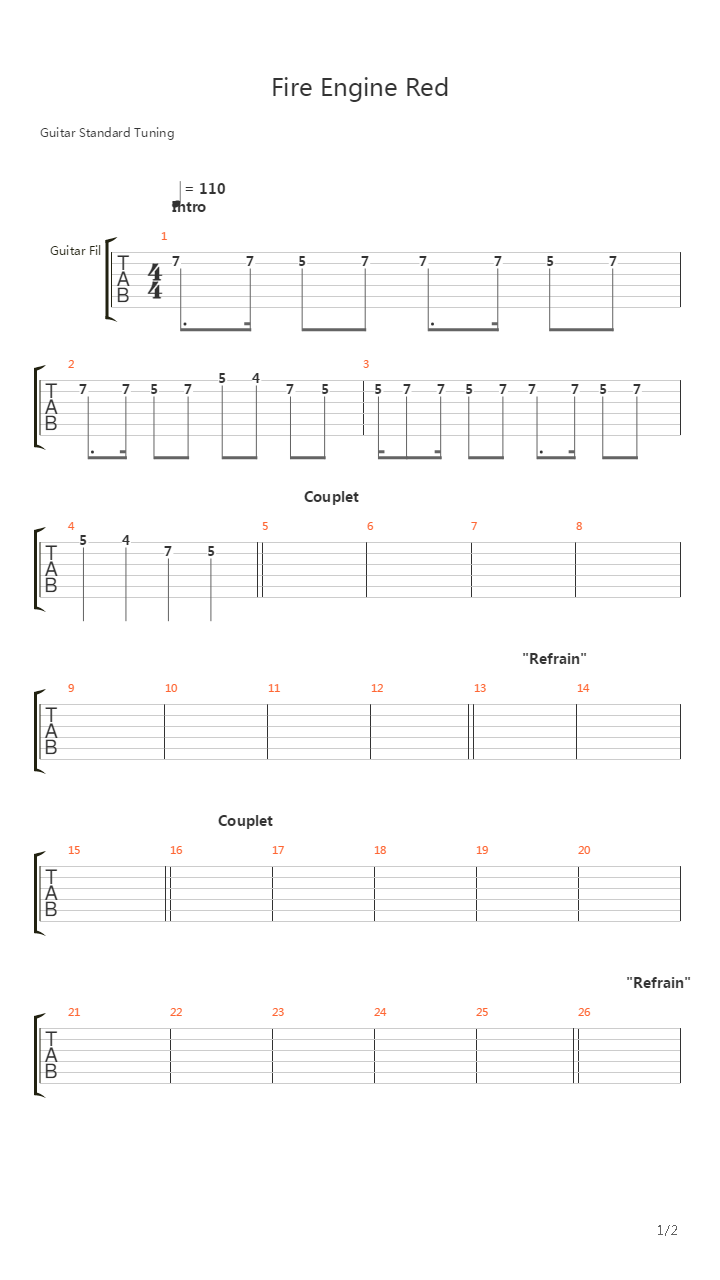 Fire Engine Red吉他谱
