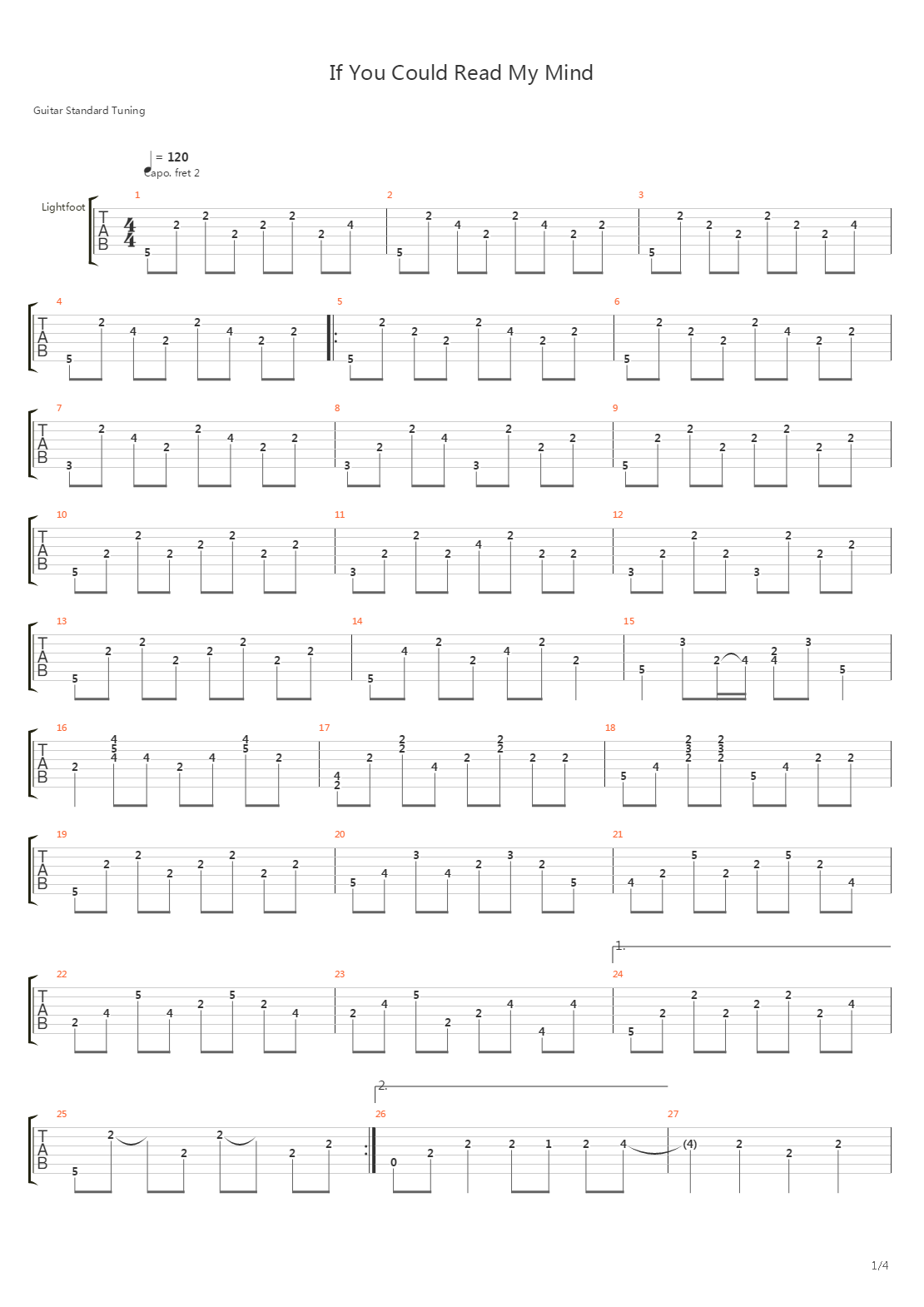 If You Could Read My Mind吉他谱
