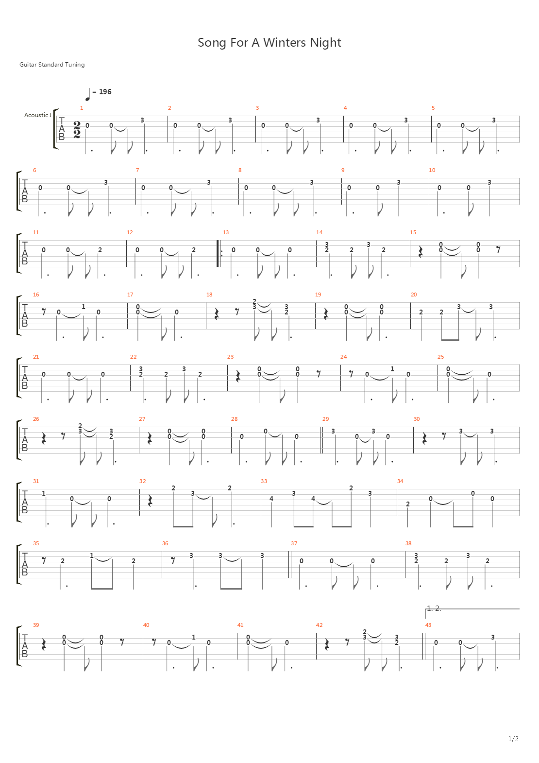 Song For A Winters Night吉他谱