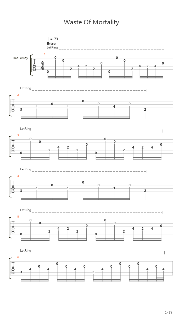 Waste Of Mortality吉他谱