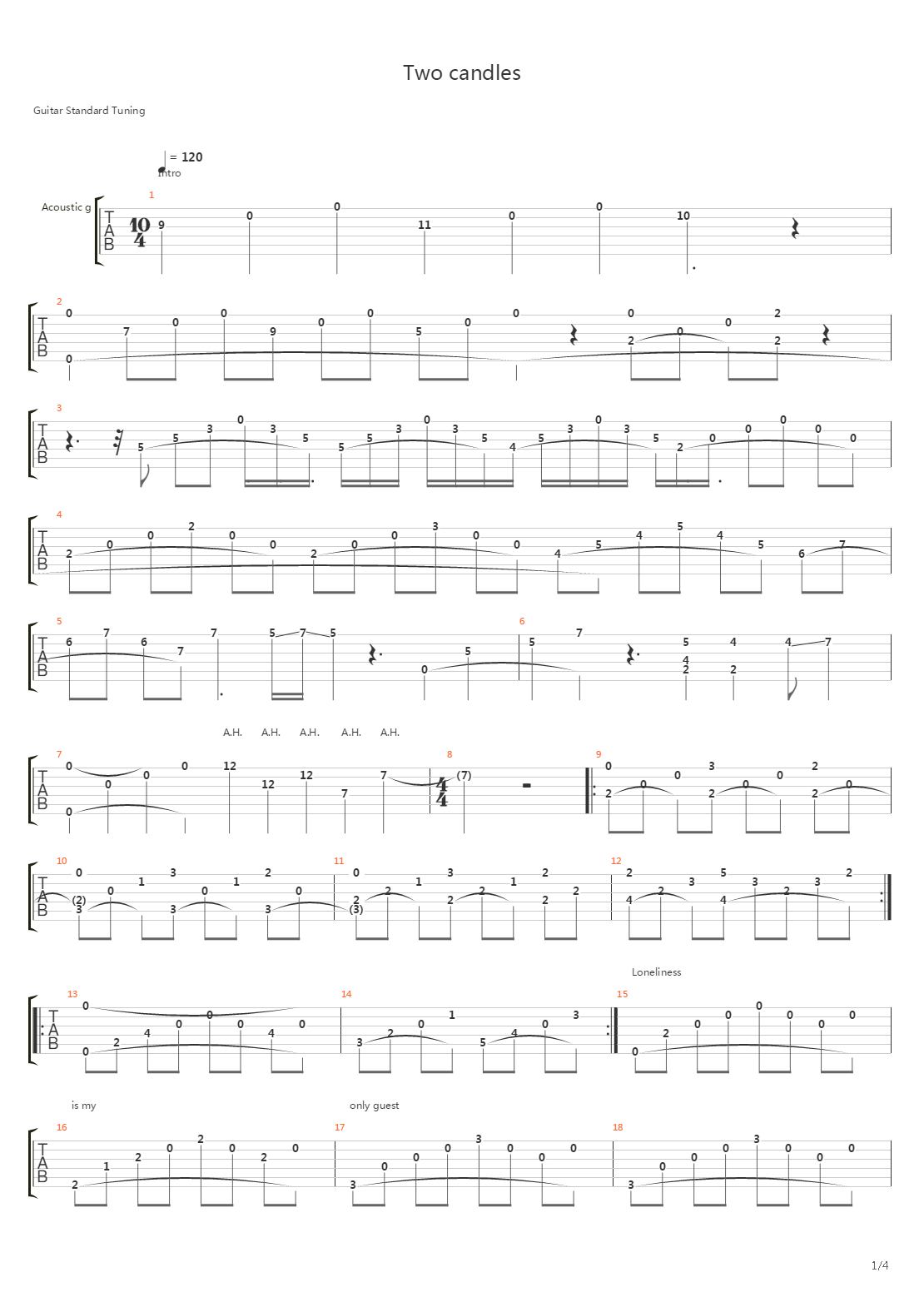 Two Candles吉他谱