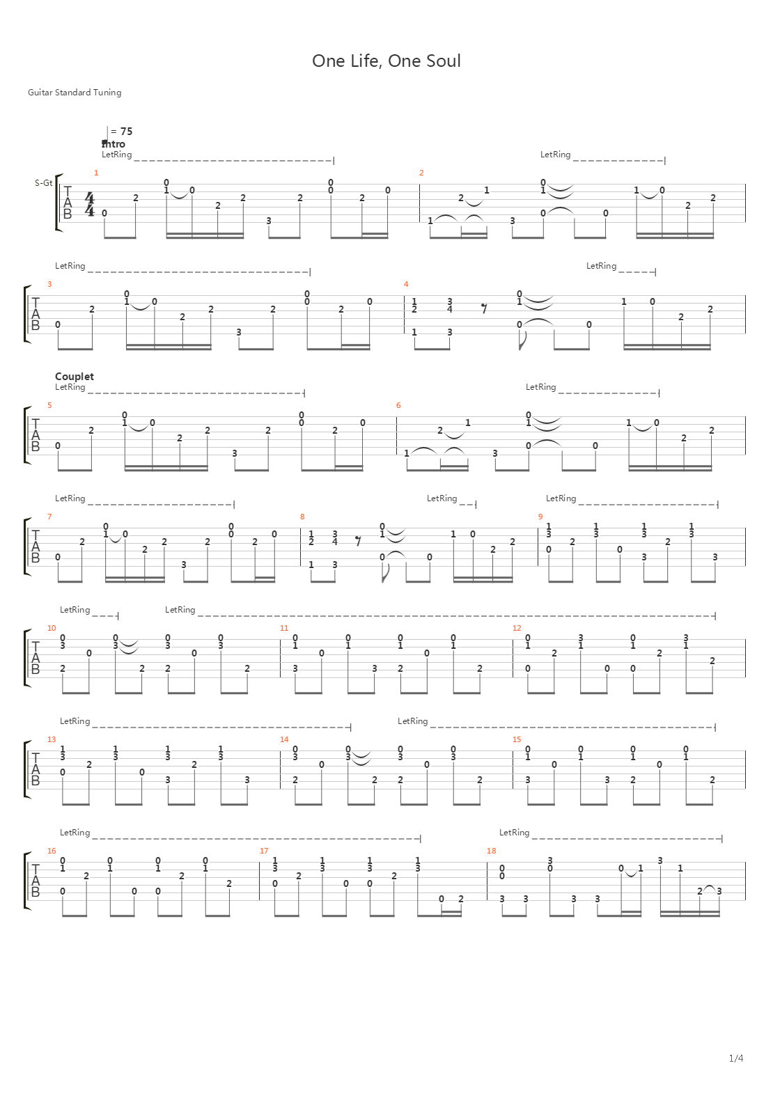 One Life One Soul吉他谱
