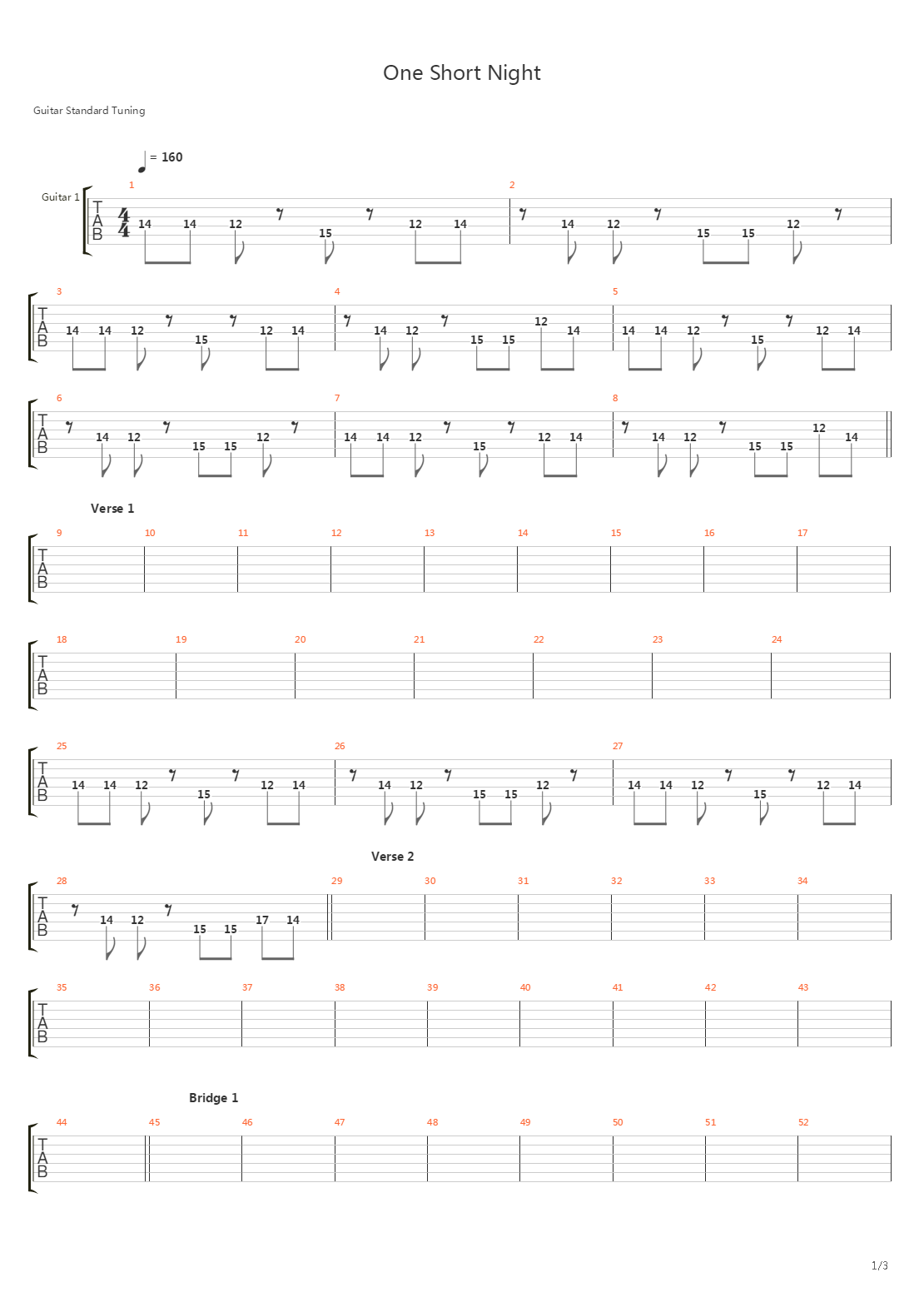 One Short Night吉他谱