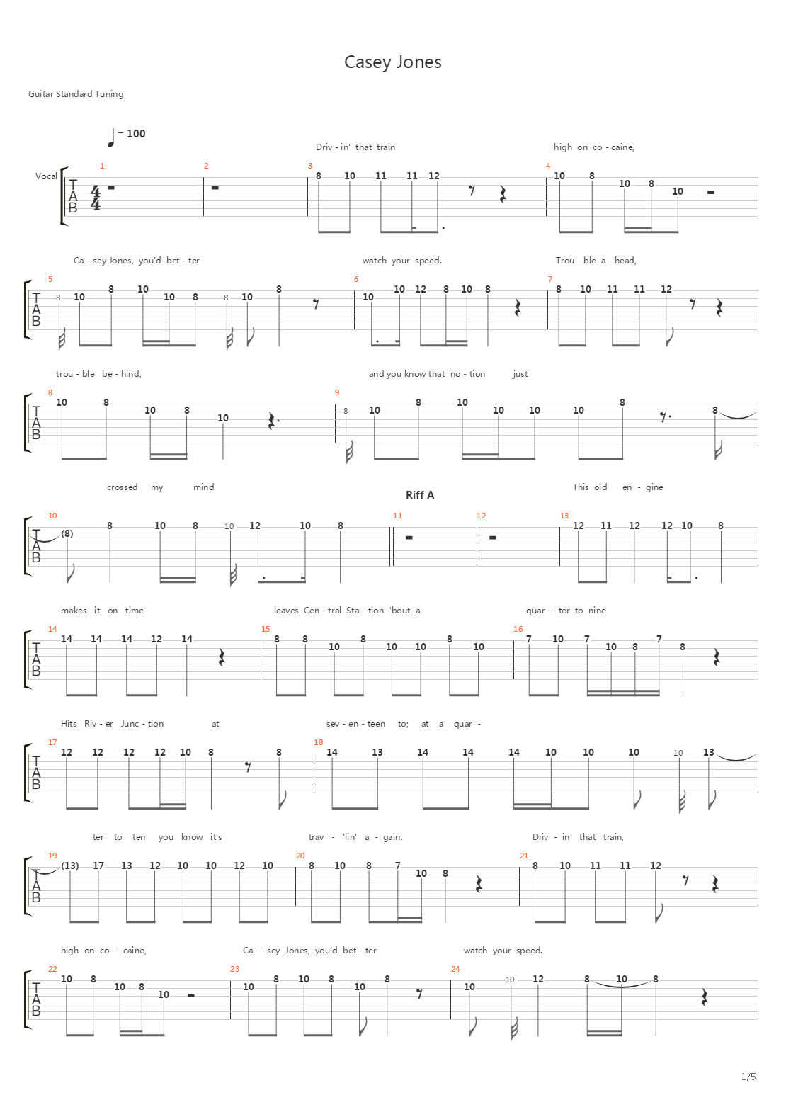 Casey Jones吉他谱