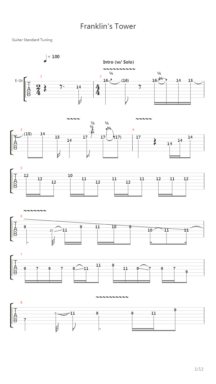 Franklins Tower吉他谱