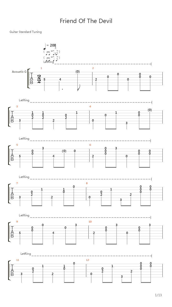 Friend Of The Devil吉他谱