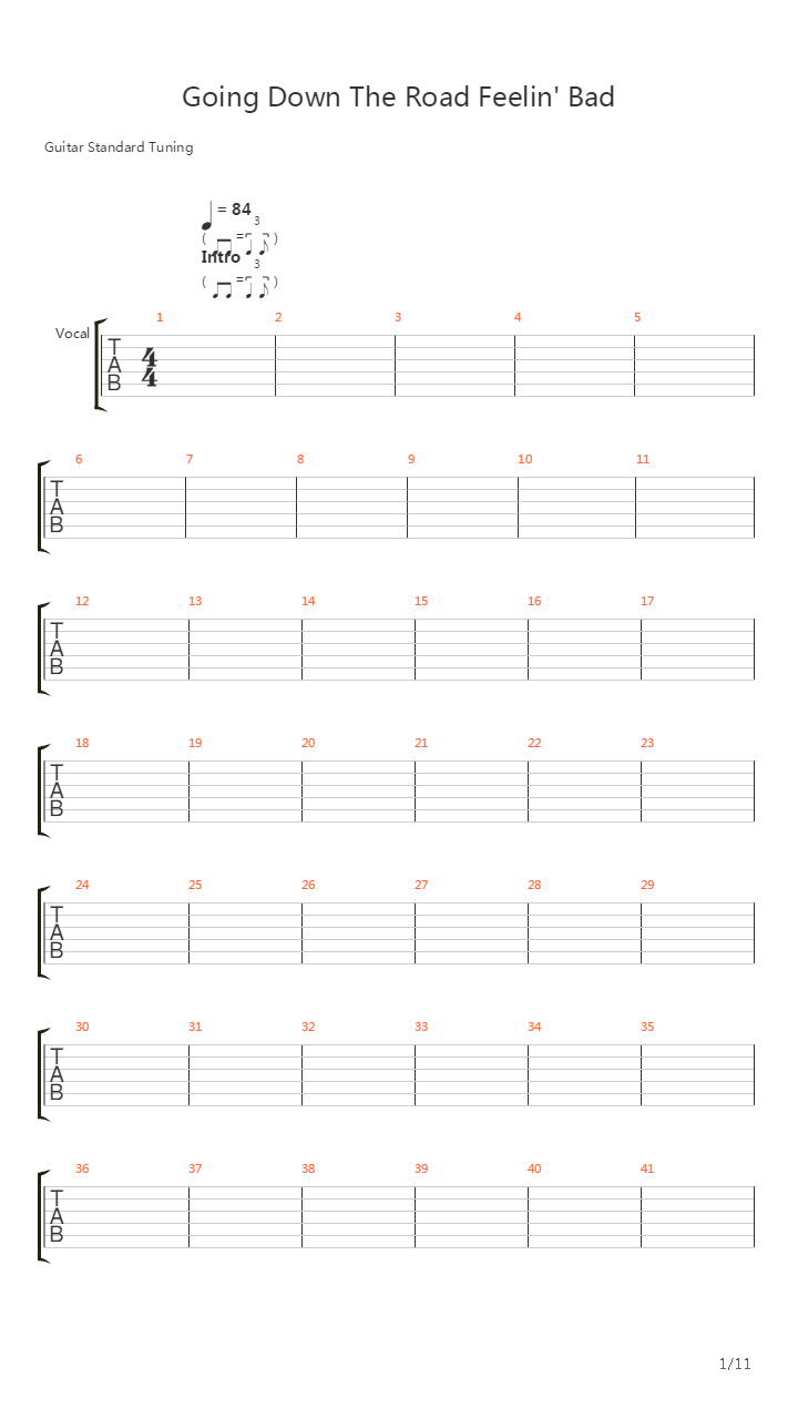 Going Down The Road Feelin Bad吉他谱