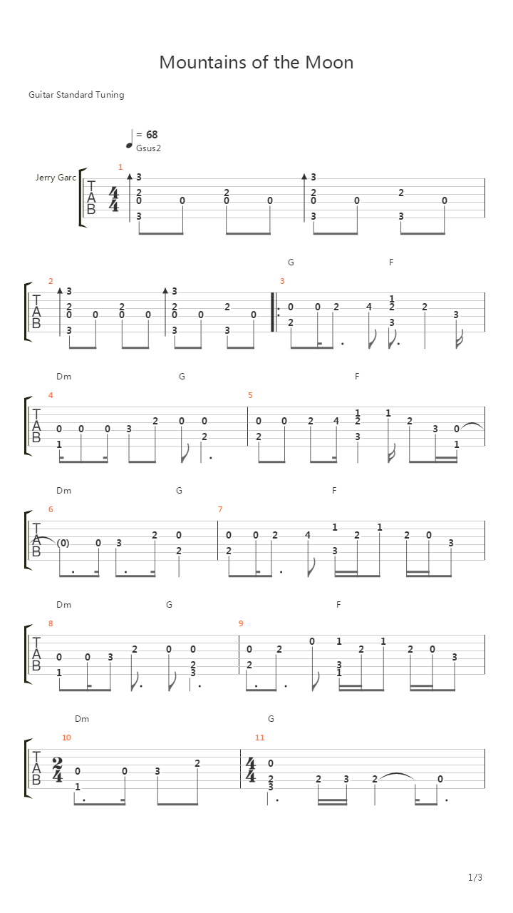 Mountains Of The Moon吉他谱