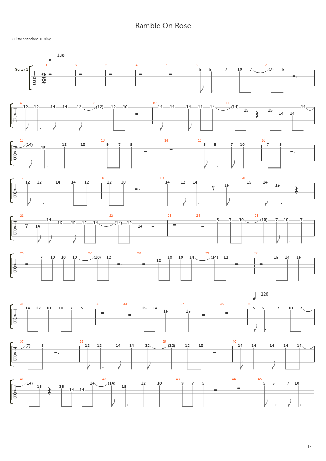 Ramble On Rose吉他谱