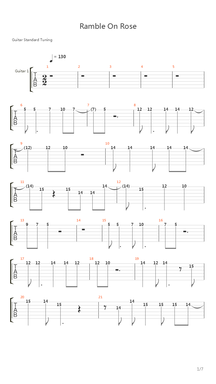 Ramble On Rose吉他谱