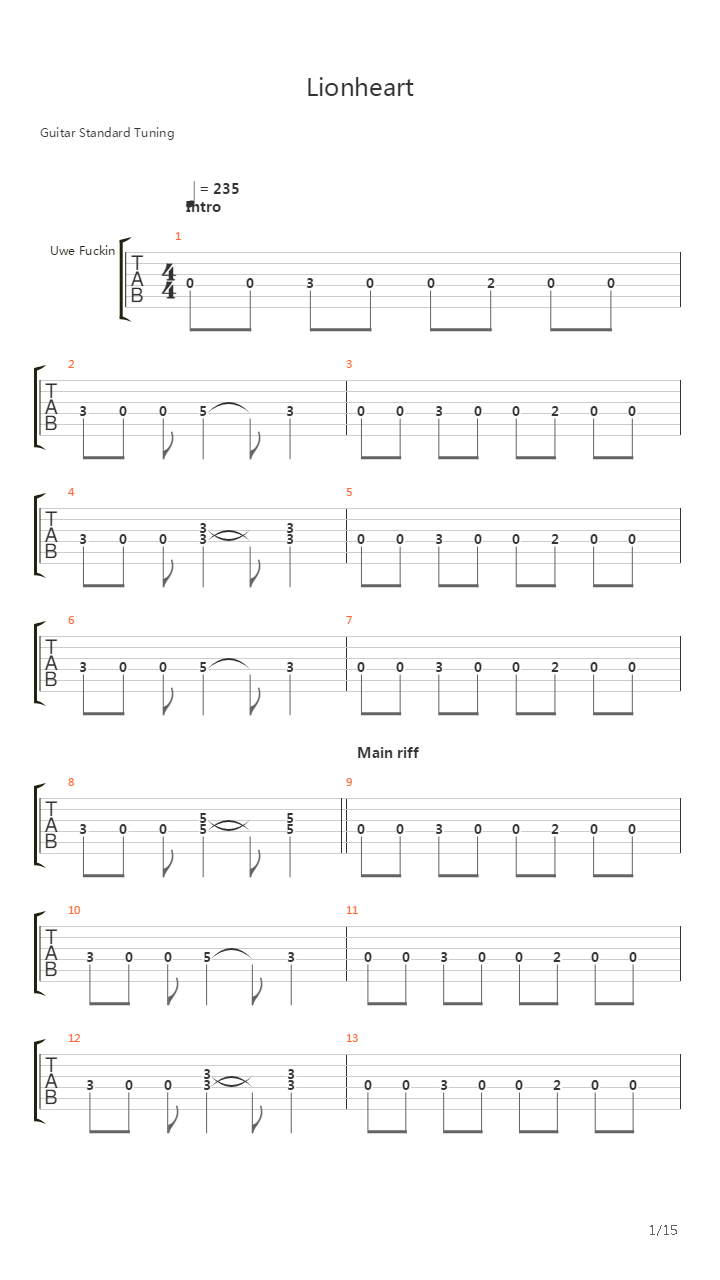 Lionheart吉他谱