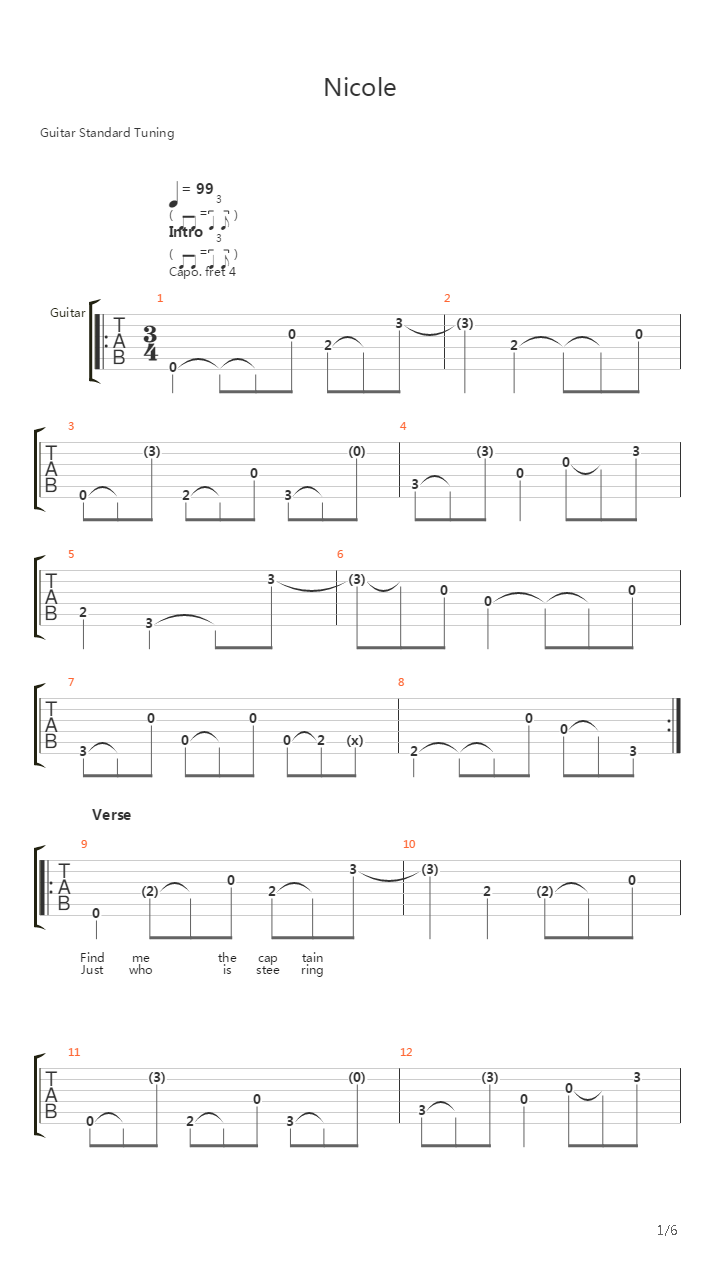 Nicole吉他谱