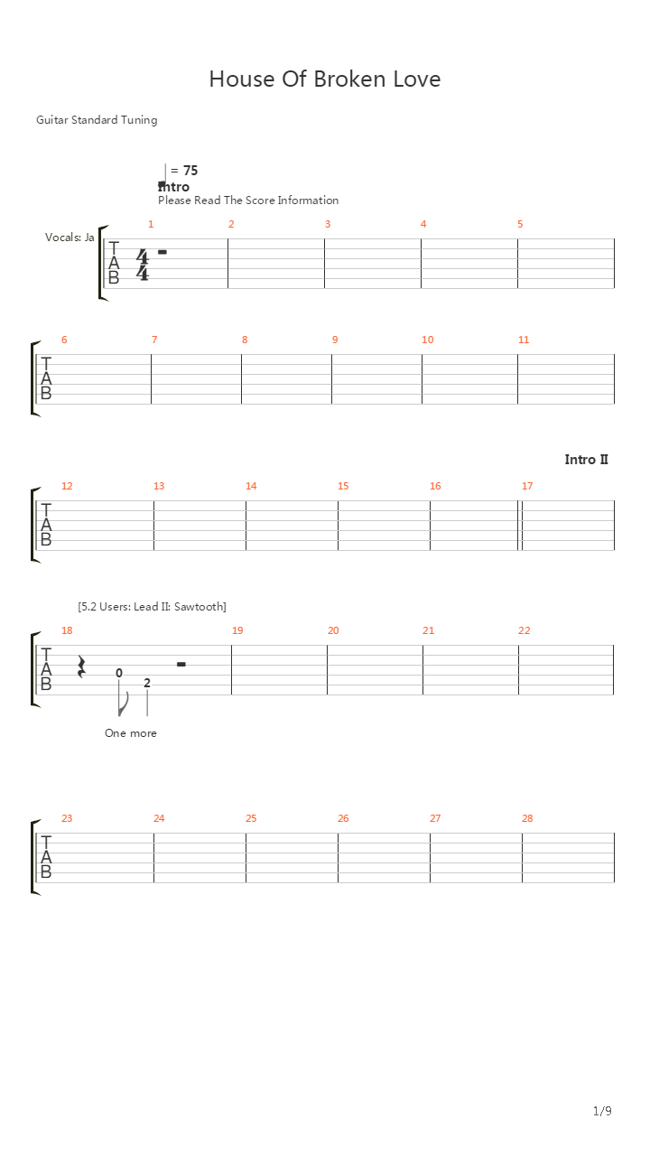 House Of Broken Love吉他谱