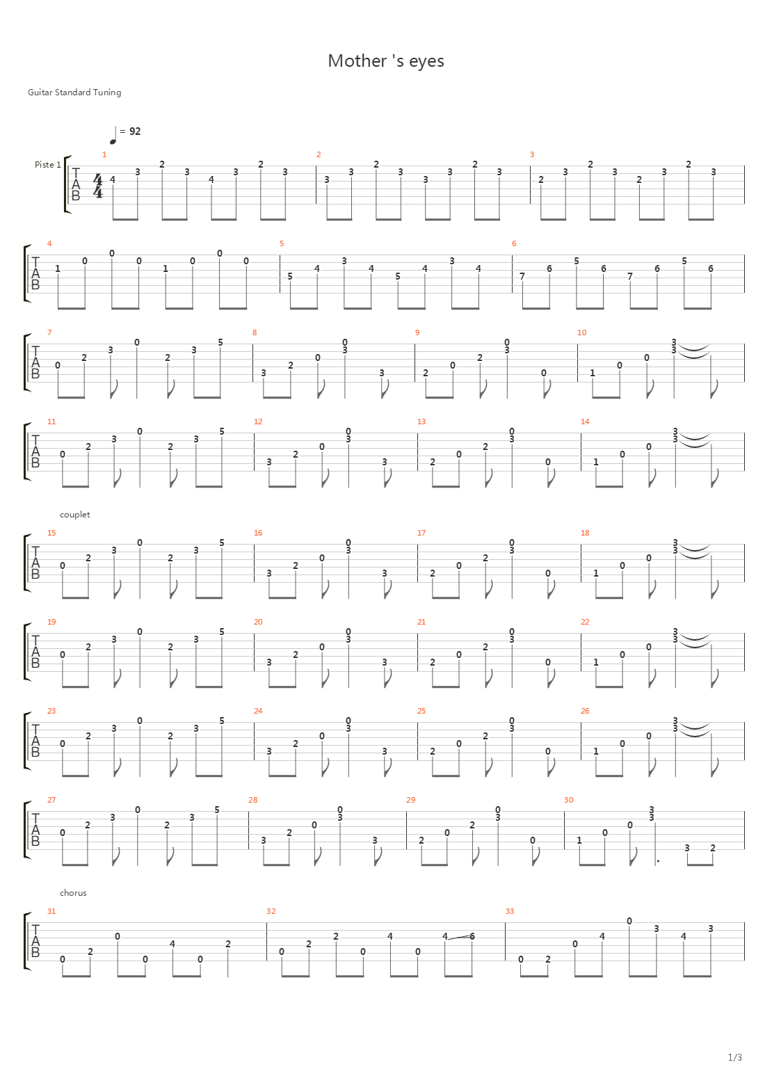 Mothers Eyes吉他谱