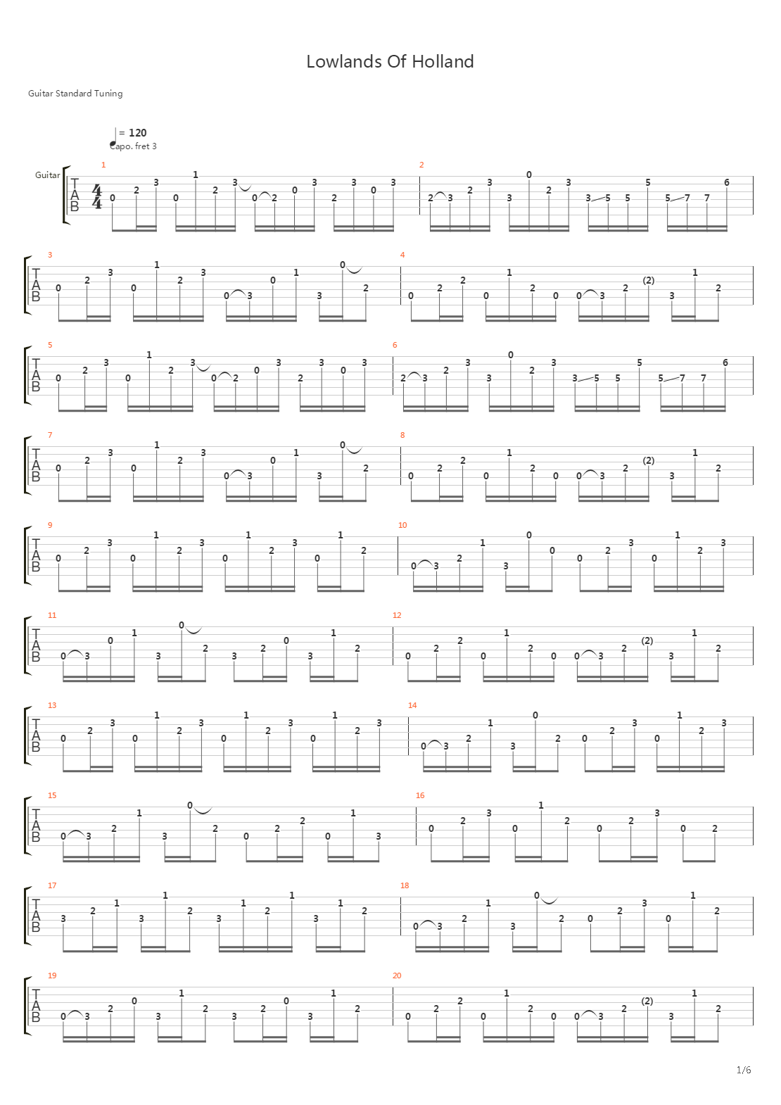 Lowlands Of Holland吉他谱