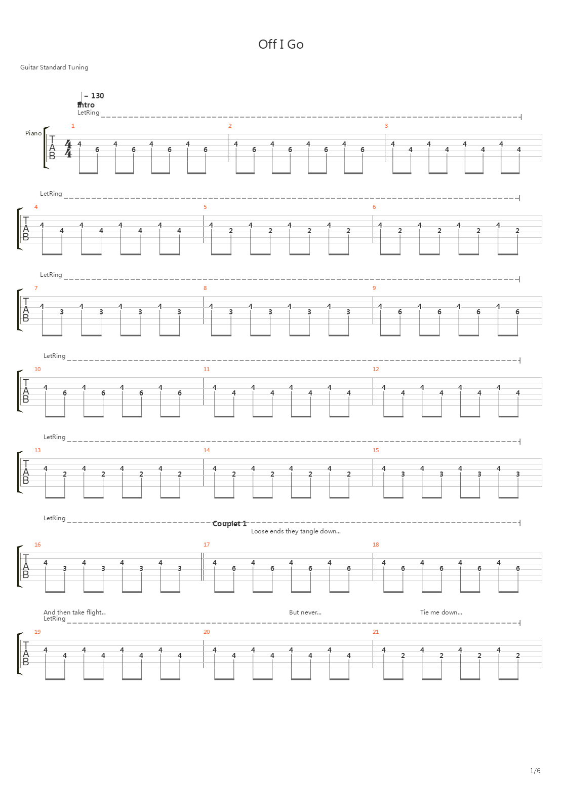 Off I Go吉他谱