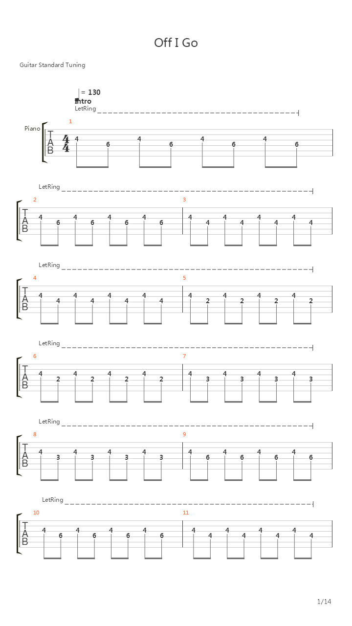 Off I Go吉他谱