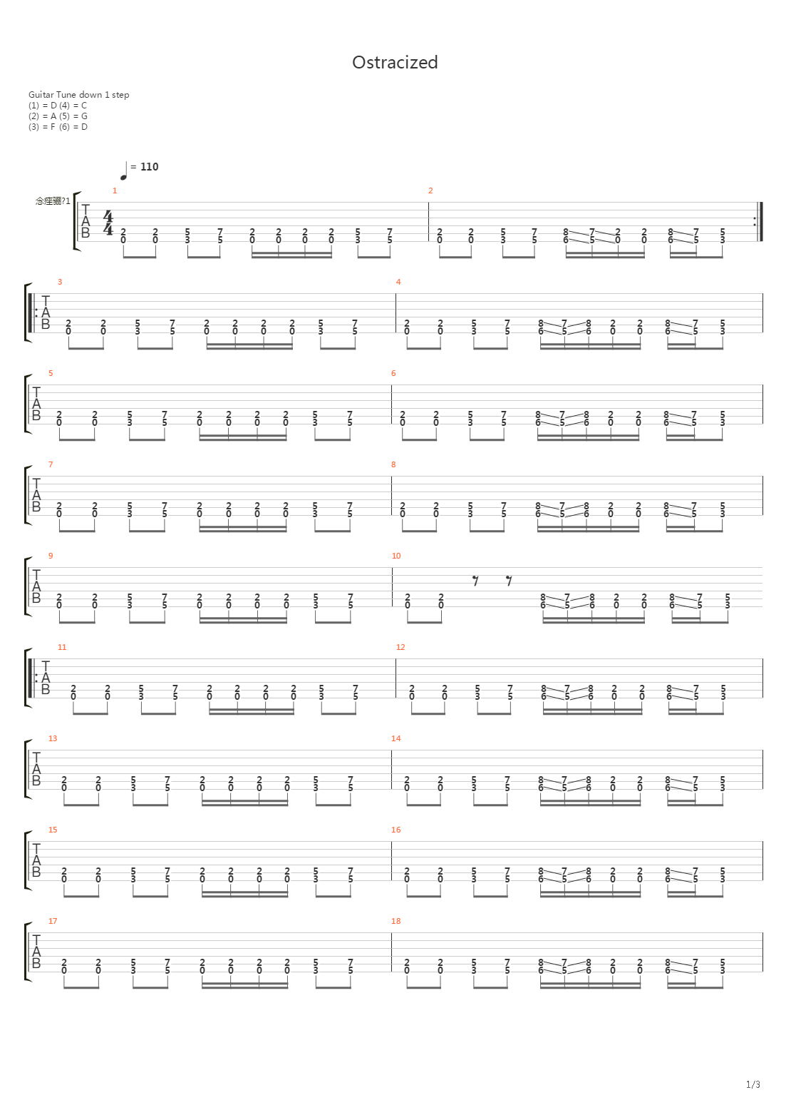 Ostracized吉他谱