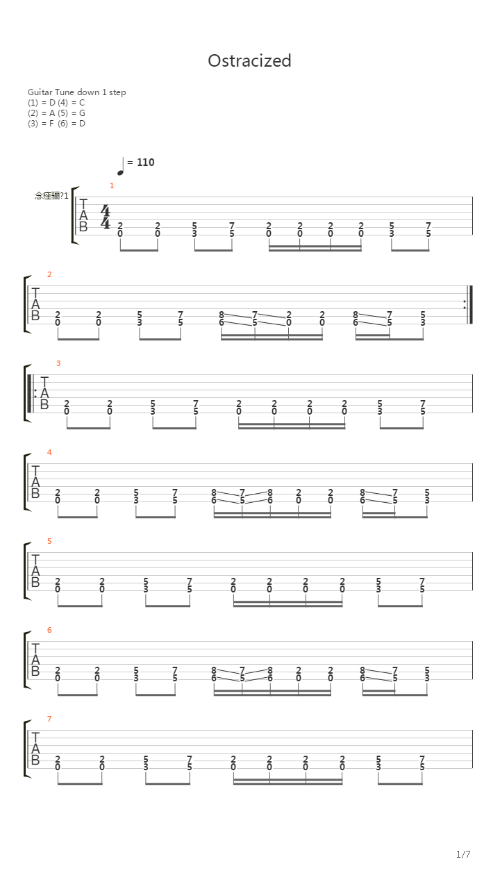 Ostracized吉他谱