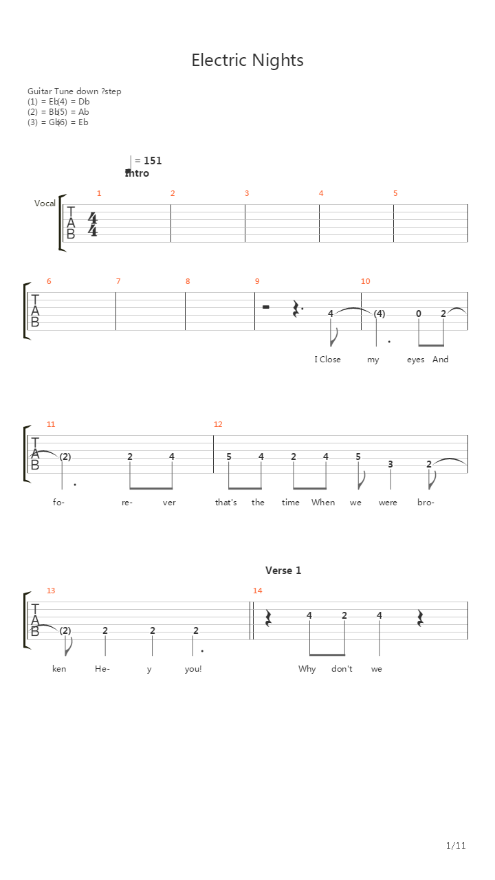 Electric Nights吉他谱