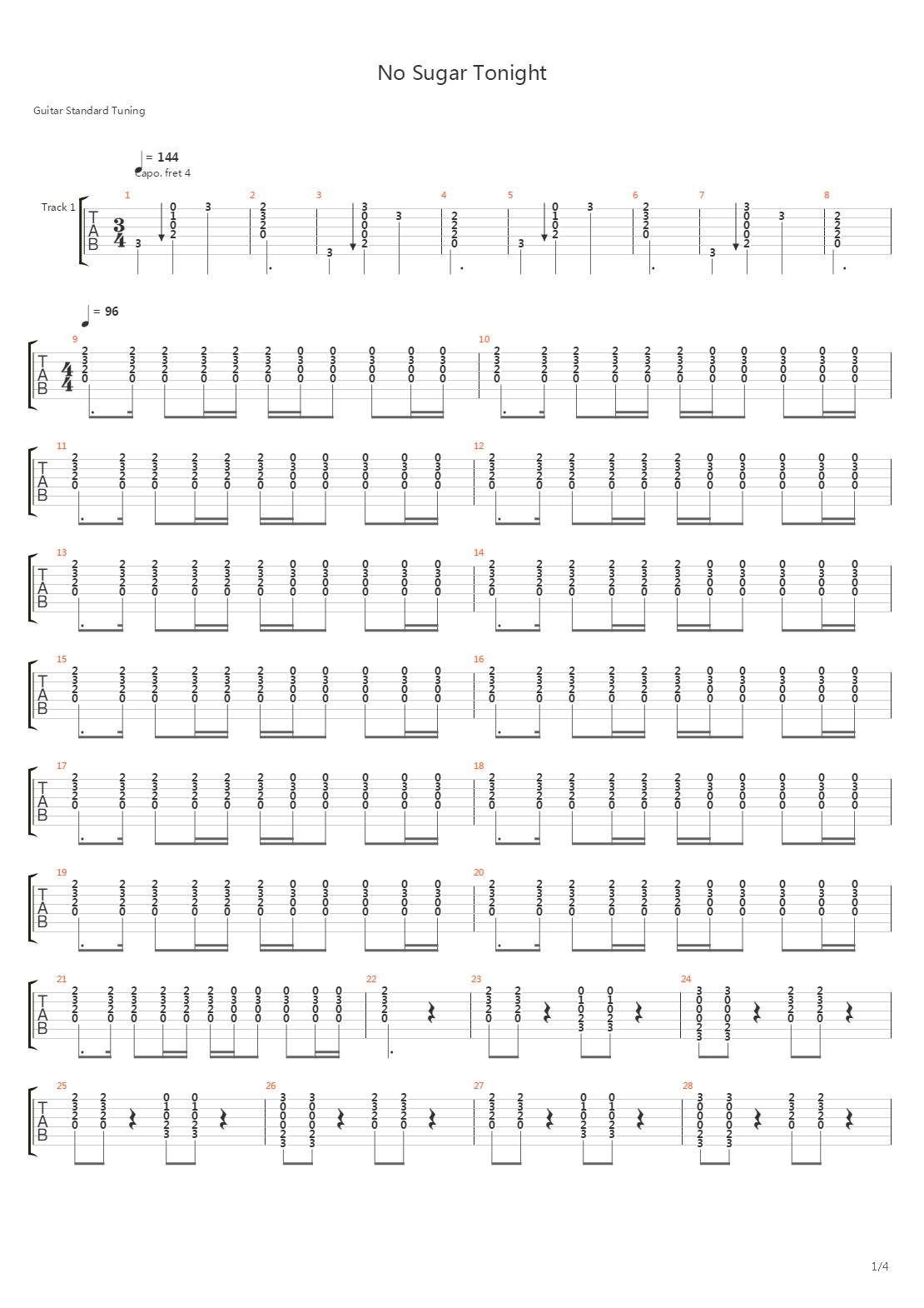 No Sugar Tonight吉他谱