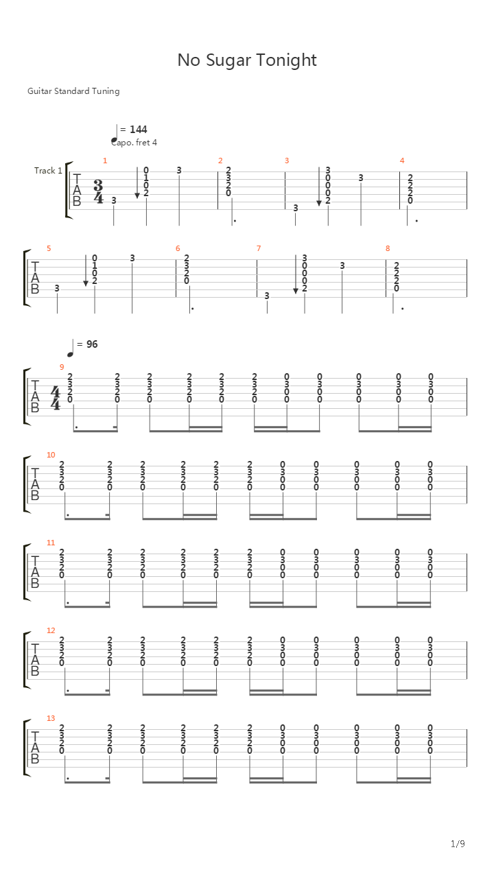No Sugar Tonight吉他谱