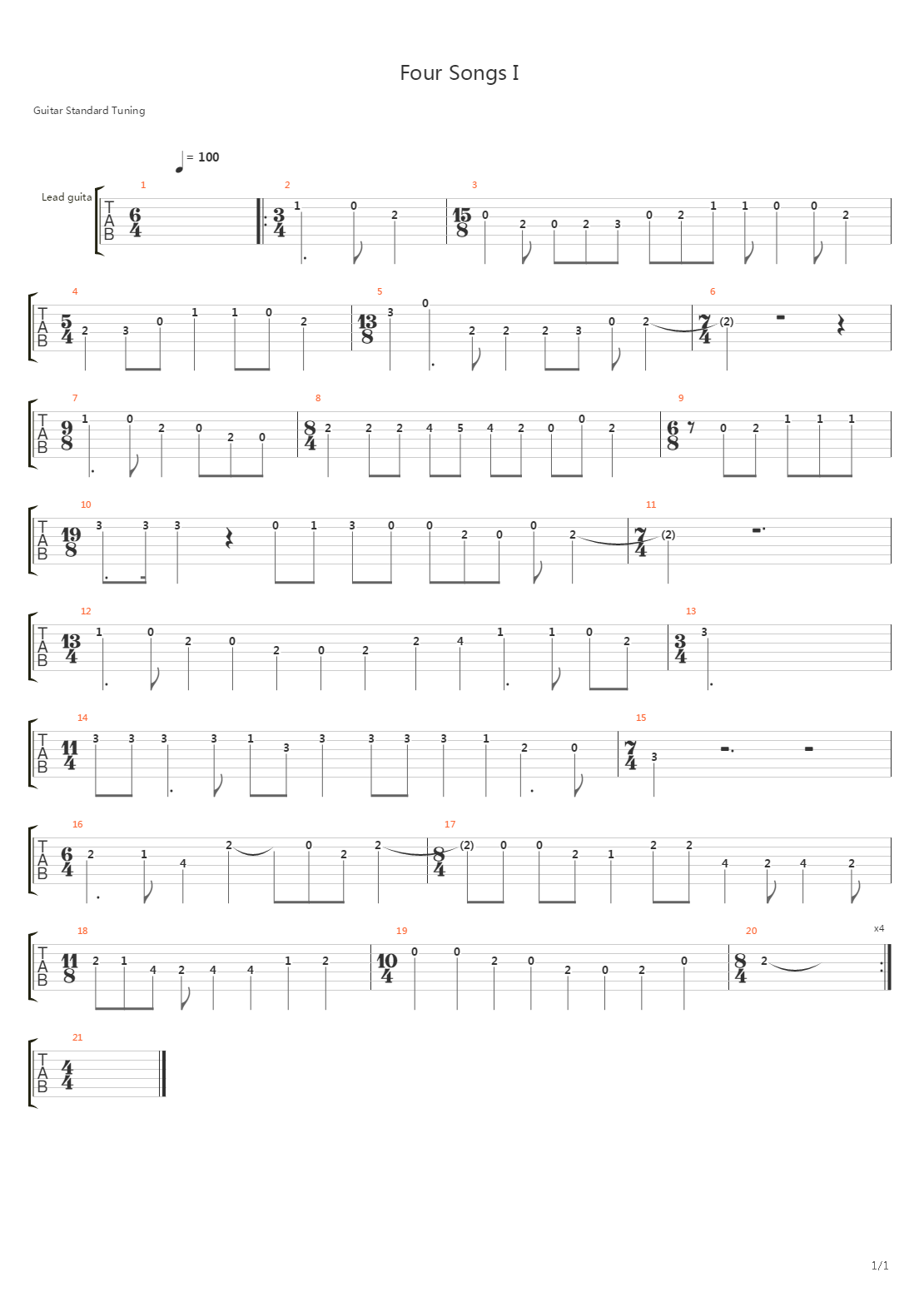 Four Songs I吉他谱