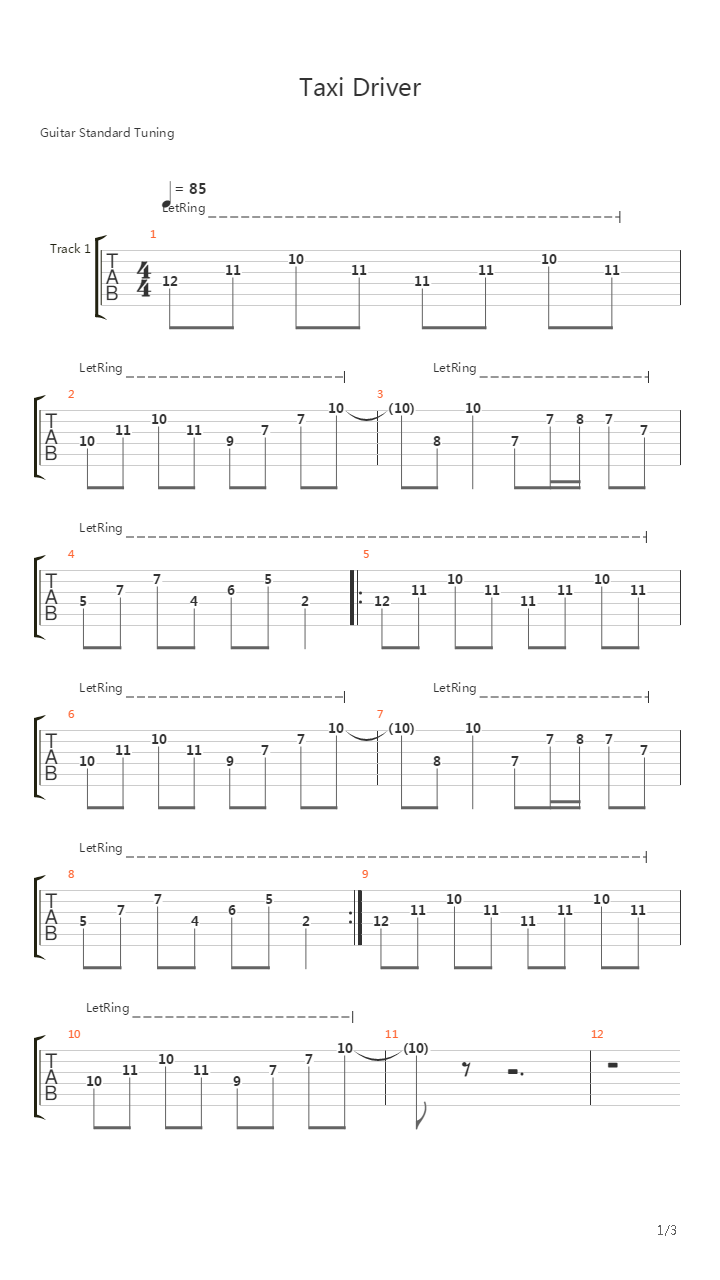 Taxi Driver吉他谱